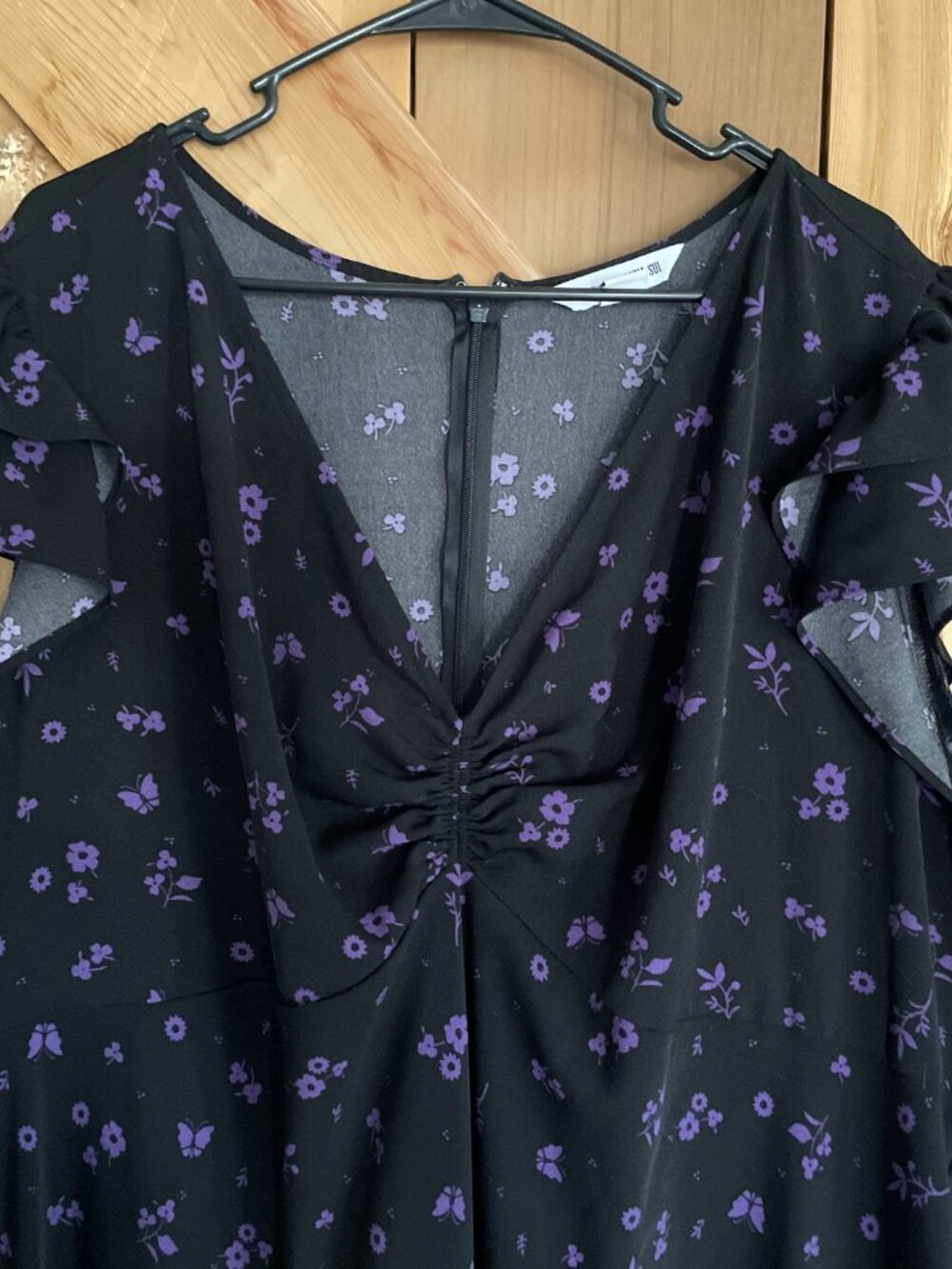 Old Navy Anna Sui Floral Dress Flutter Sleeve Ruffle Black Purple Whimsigoth, 3X - Picture 3 of 6